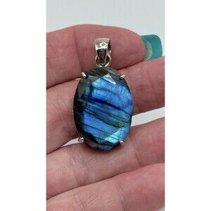 Large Labradorite Oval 925 Sterling Silver Pendant
